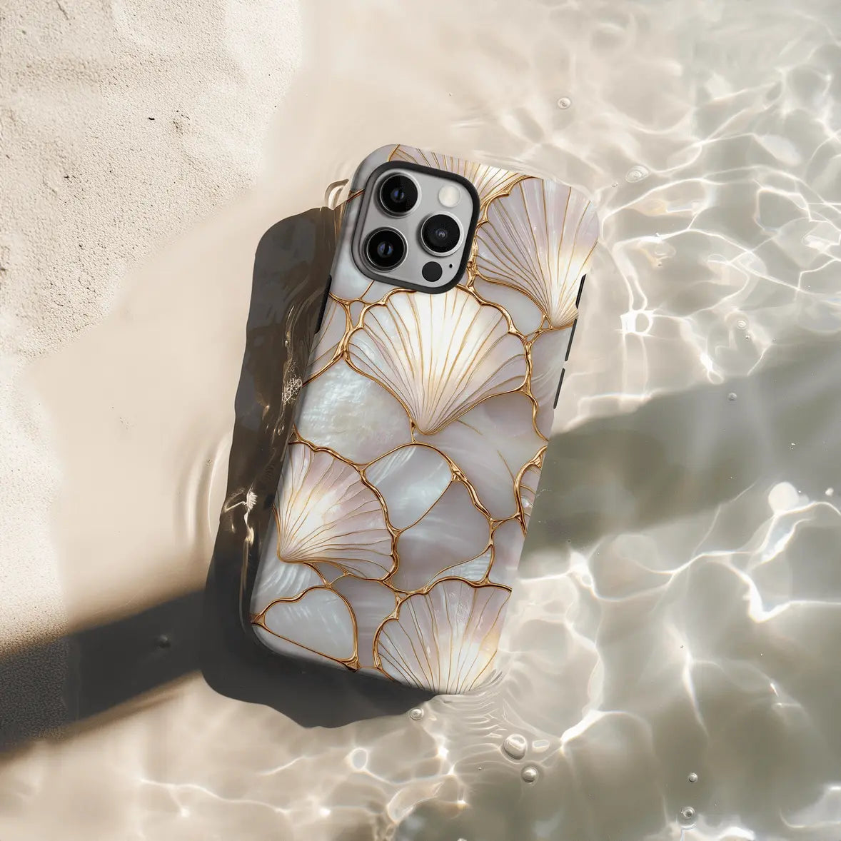 Stained Flat Printing Seashell Phone Case - Faux Mosaic Coastal Design, Shockproof Ultra Slim Protective Cover for iPhone 16/15/14/13/12 Pro Max and Samsung S23/S24/S25/S26