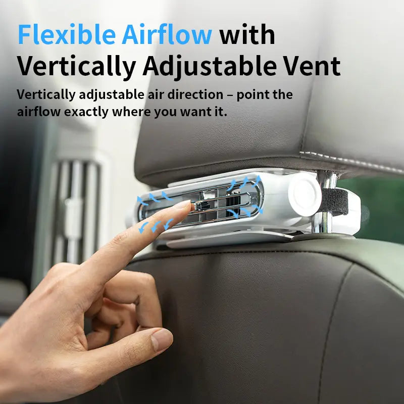 Car Seat Velcro Fan with 3 Adjustable Speeds, 3000mAh Built-In Battery, USB Charging - Ideal for Cars, Golf Carts, and RV Travel