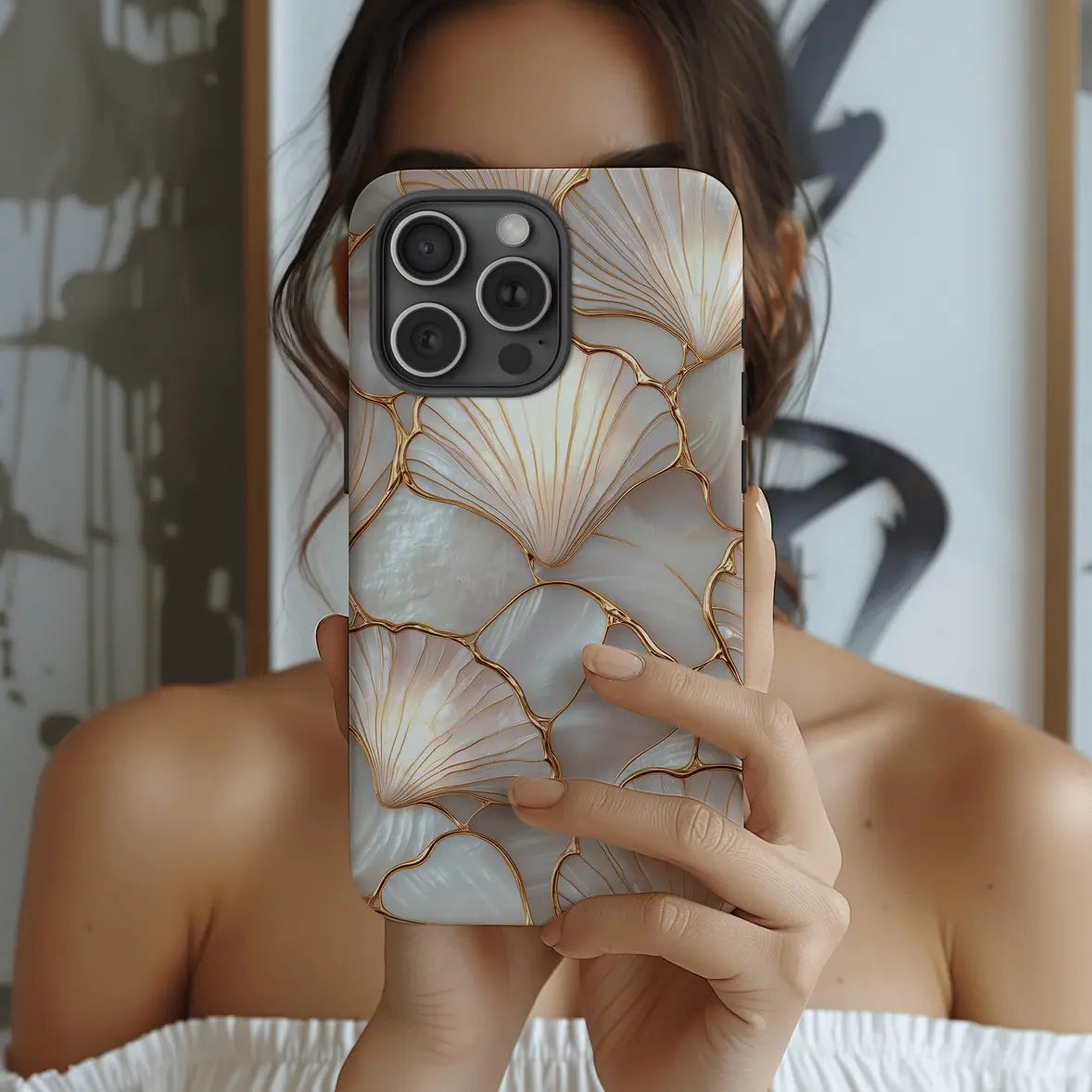 Stained Flat Printing Seashell Phone Case - Faux Mosaic Coastal Design, Shockproof Ultra Slim Protective Cover for iPhone 16/15/14/13/12 Pro Max and Samsung S23/S24/S25/S26