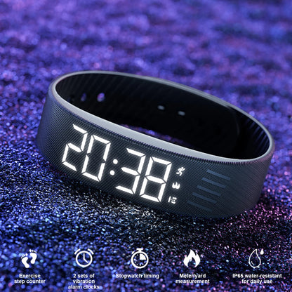 Vibrating Alarm Wristband Waterproof Silent Wrist Shock Bands with Step Counter Pedometer for Heavy Sleepers Men & Women