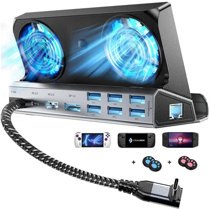 Dual Cooling Fans Multi Monitor 11 in 1 Steam Deck Docking Station with 4K@60 Hz,VGA 1080P 100W PD for Rog Ally/Switch/Legion Go
