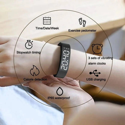 Vibrating Alarm Wristband Waterproof Silent Wrist Shock Bands with Step Counter Pedometer for Heavy Sleepers Men & Women