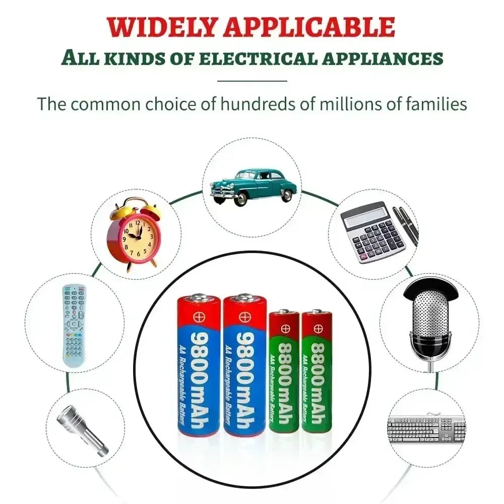 USB Charger + 1.5V AA 9800mAh AAA 8800mAh Alkaline Batteries Kit for Camera Toys MP3 MP4 Player and Devices