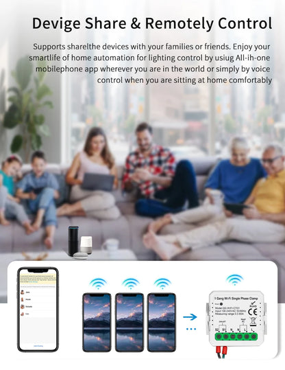 Tuya Smart WiFi Energy Meter Current Transformer Clamp Monitor 1CH 2CH 80A Solar PV System Power Production Consumption Monitor