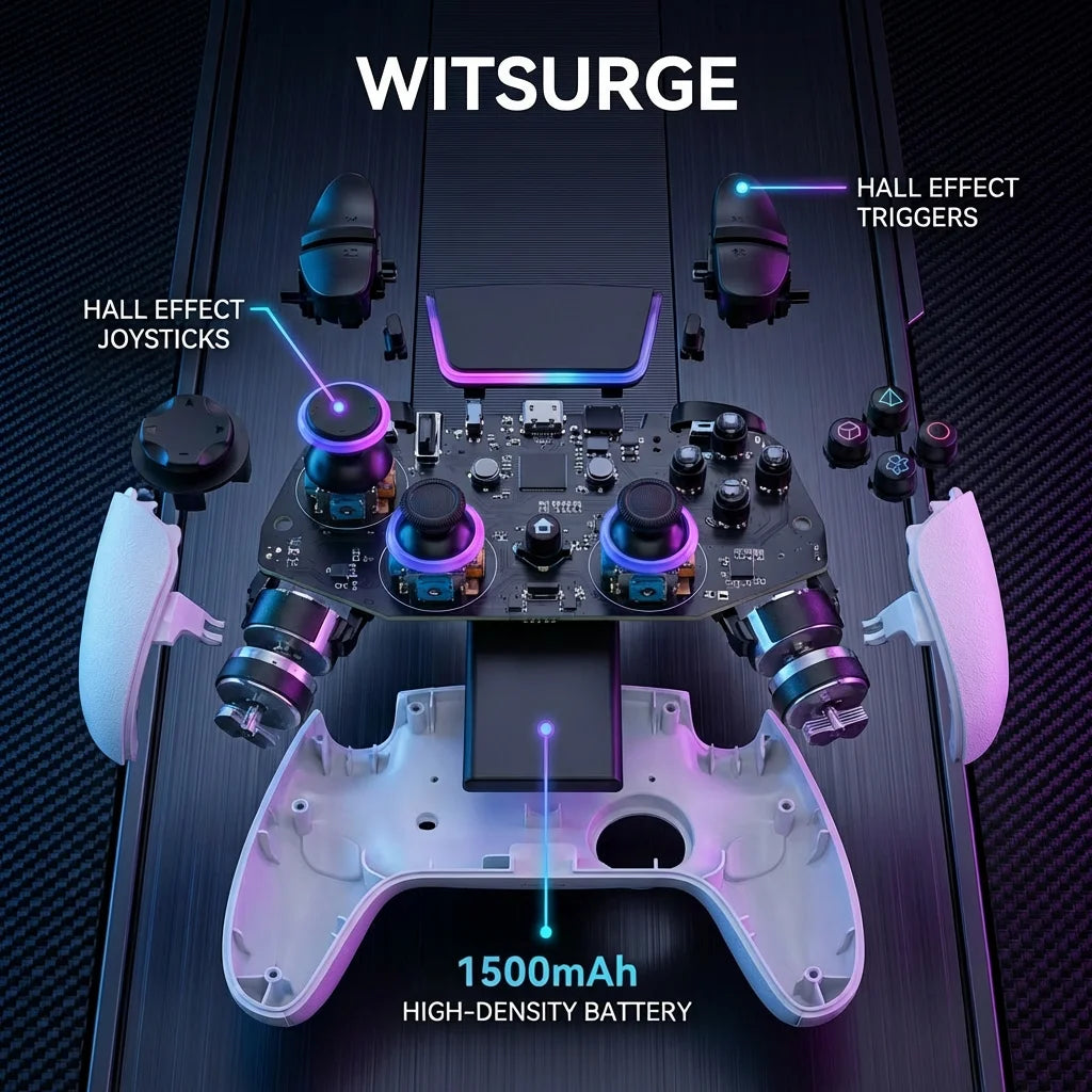 WITSURGE PS5 Controller Wireless Gamepad Hall Effect Joystick RGB Light 6-Axis Gyro Dual Motor Vibration for PlayStation 5 PC Mo