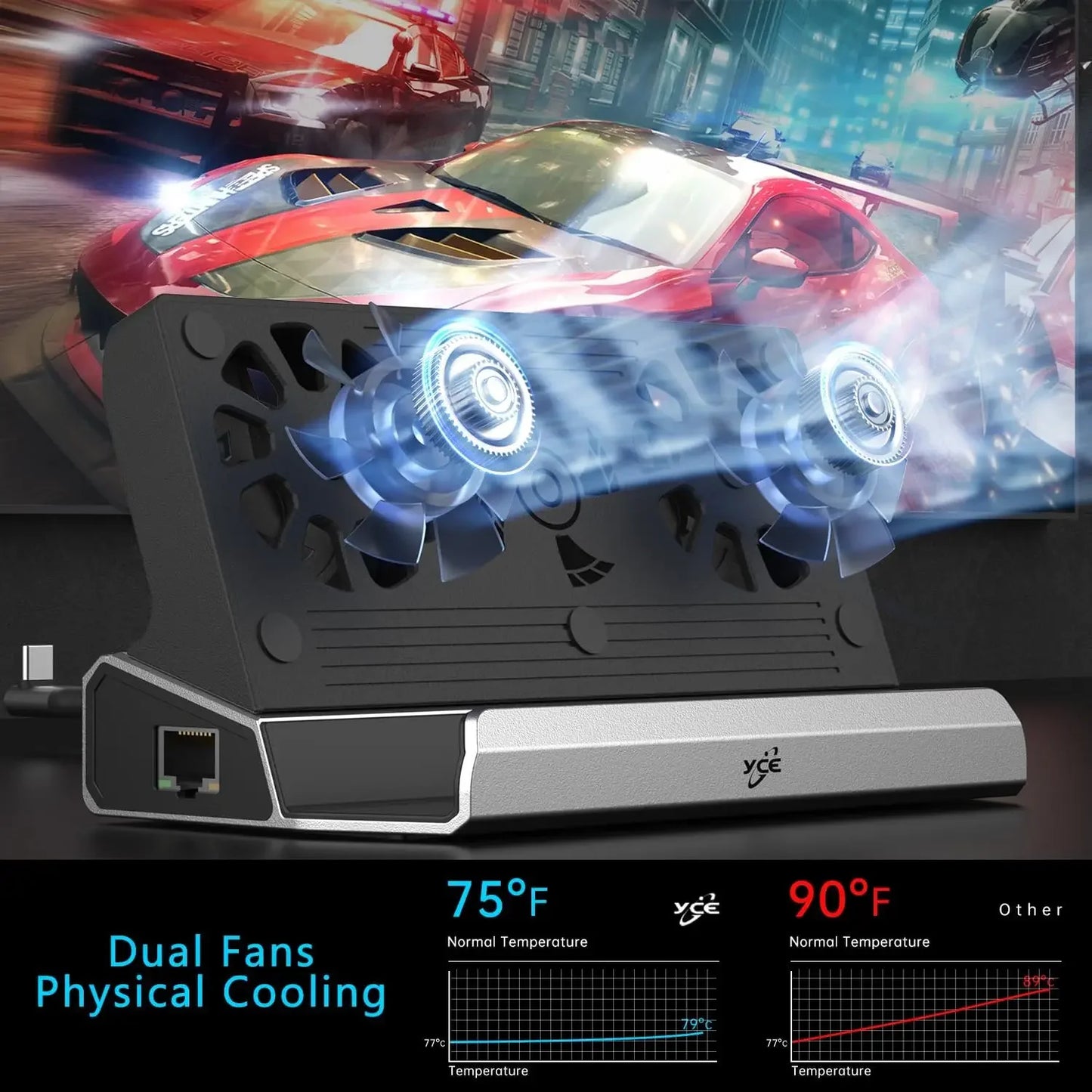 Dual Cooling Fans Multi Monitor 11 in 1 Steam Deck Docking Station with 4K@60 Hz,VGA 1080P 100W PD for Rog Ally/Switch/Legion Go
