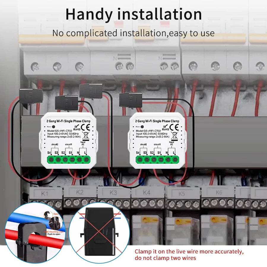 Tuya Smart WiFi Energy Meter Current Transformer Clamp Monitor 1CH 2CH 80A Solar PV System Power Production Consumption Monitor