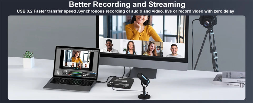 Navceker 4K 60FPS HDMI Video Capture Card USB C 3.2 Grabber Live Streaming 2K 120Fps Game Recording for PS5 Xbox Switch Camera