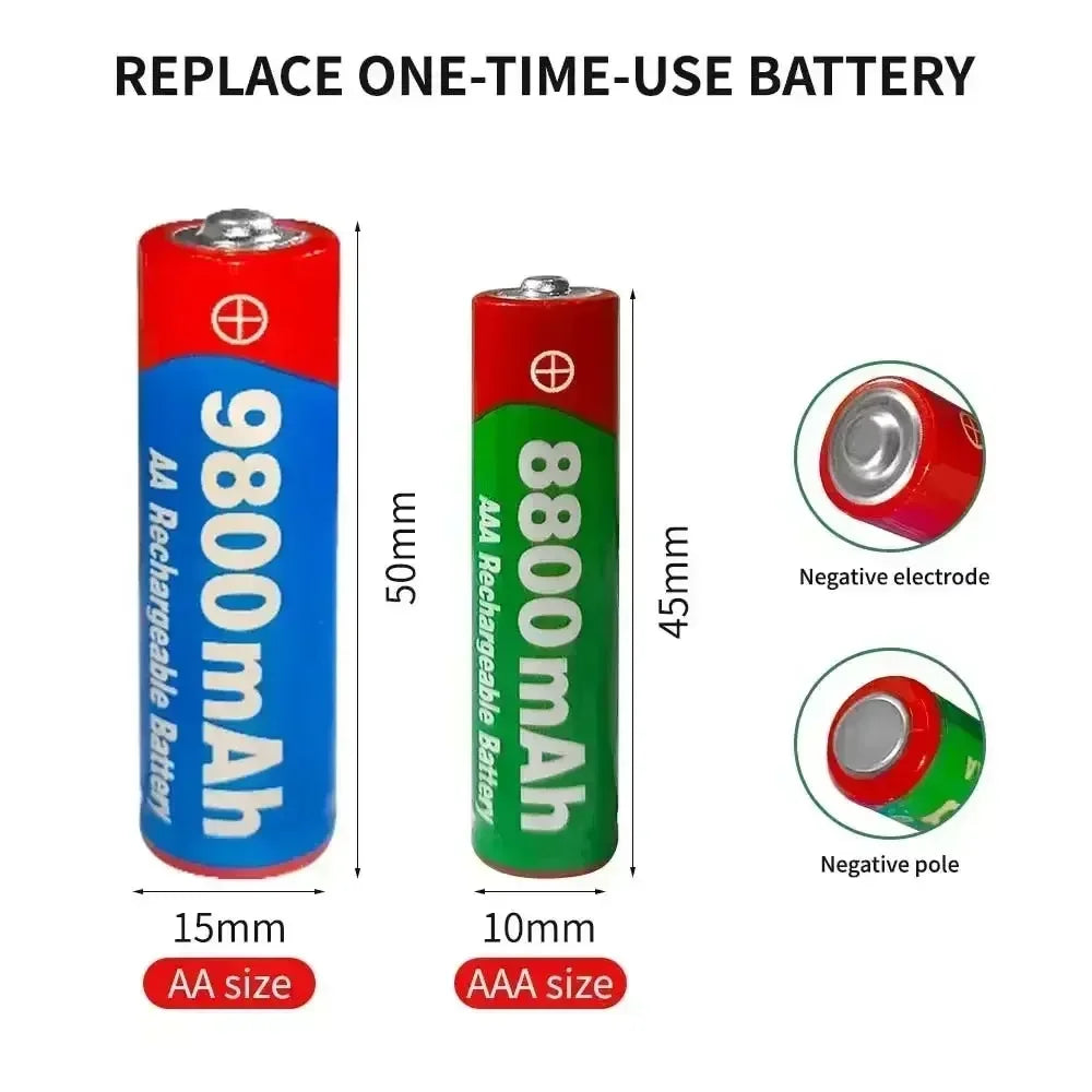 USB Charger + 1.5V AA 9800mAh AAA 8800mAh Alkaline Batteries Kit for Camera Toys MP3 MP4 Player and Devices
