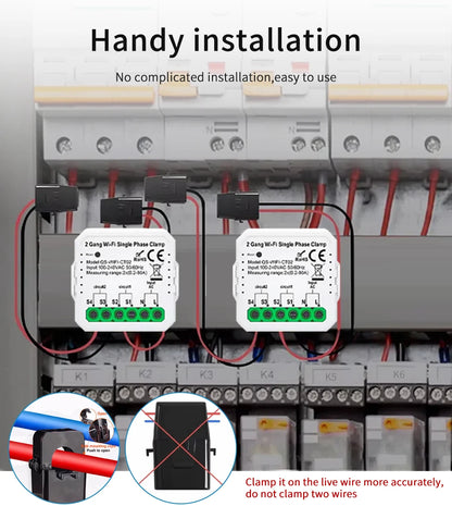 Tuya Smart WiFi Energy Meter Current Transformer Clamp Monitor 1CH 2CH 80A Solar PV System Power Production Consumption Monitor