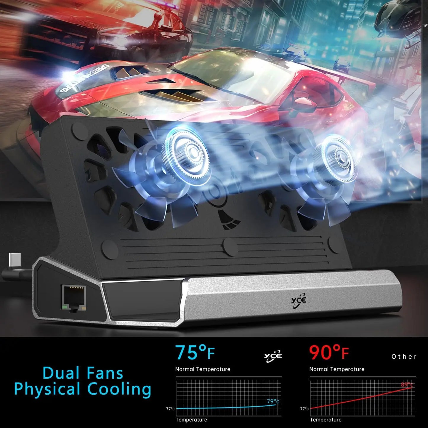 Dual Cooling Fans Multi Monitor 11 in 1 Steam Deck Docking Station with 4K@60 Hz,VGA 1080P 100W PD for Rog Ally/Switch/Legion Go