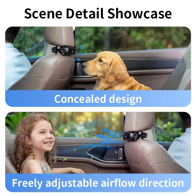 Car Seat Velcro Fan with 3 Adjustable Speeds, 3000mAh Built-In Battery, USB Charging - Ideal for Cars, Golf Carts, and RV Travel